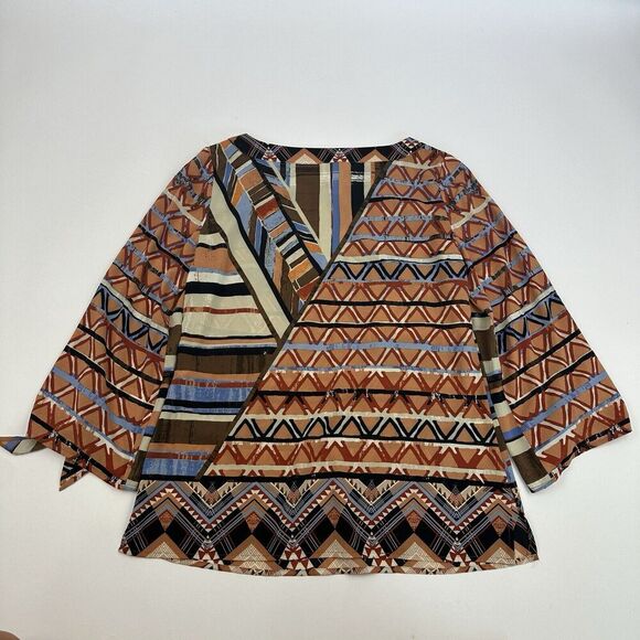 Chico's Multicolor Geometric Chiffon Blouse 3/4 Sleeve Boat Neck Sz S (Chicos 0) - Picture 14 of 14